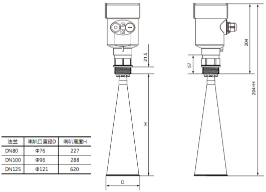 RD-708型水箱雷達(dá)液位計尺寸圖