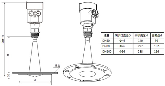 RD-709型水箱雷達(dá)液位計尺寸圖